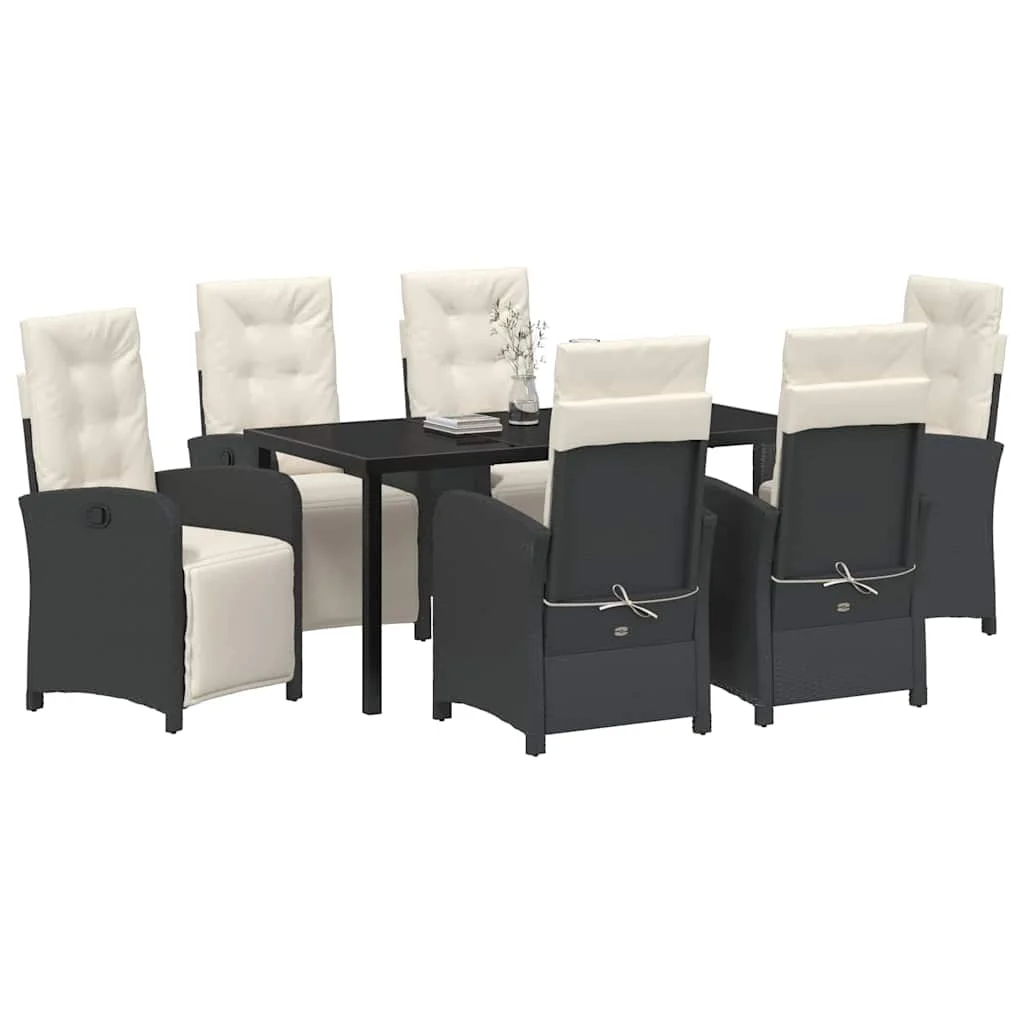 Záhradný jedálenský set s vankúšom 7 pcs Čierna polyratan
