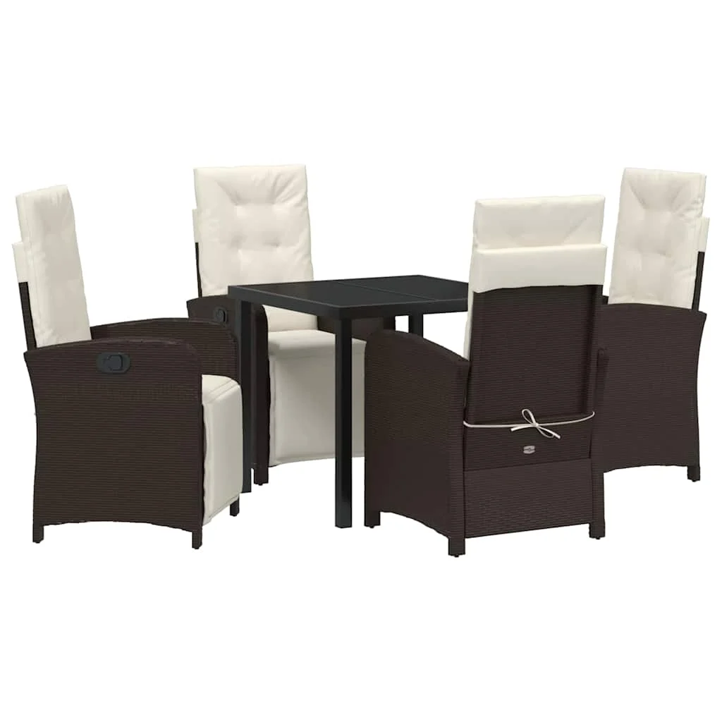 Záhradný jedálenský set s vankúšom 5 pcs Hnedá polyratan