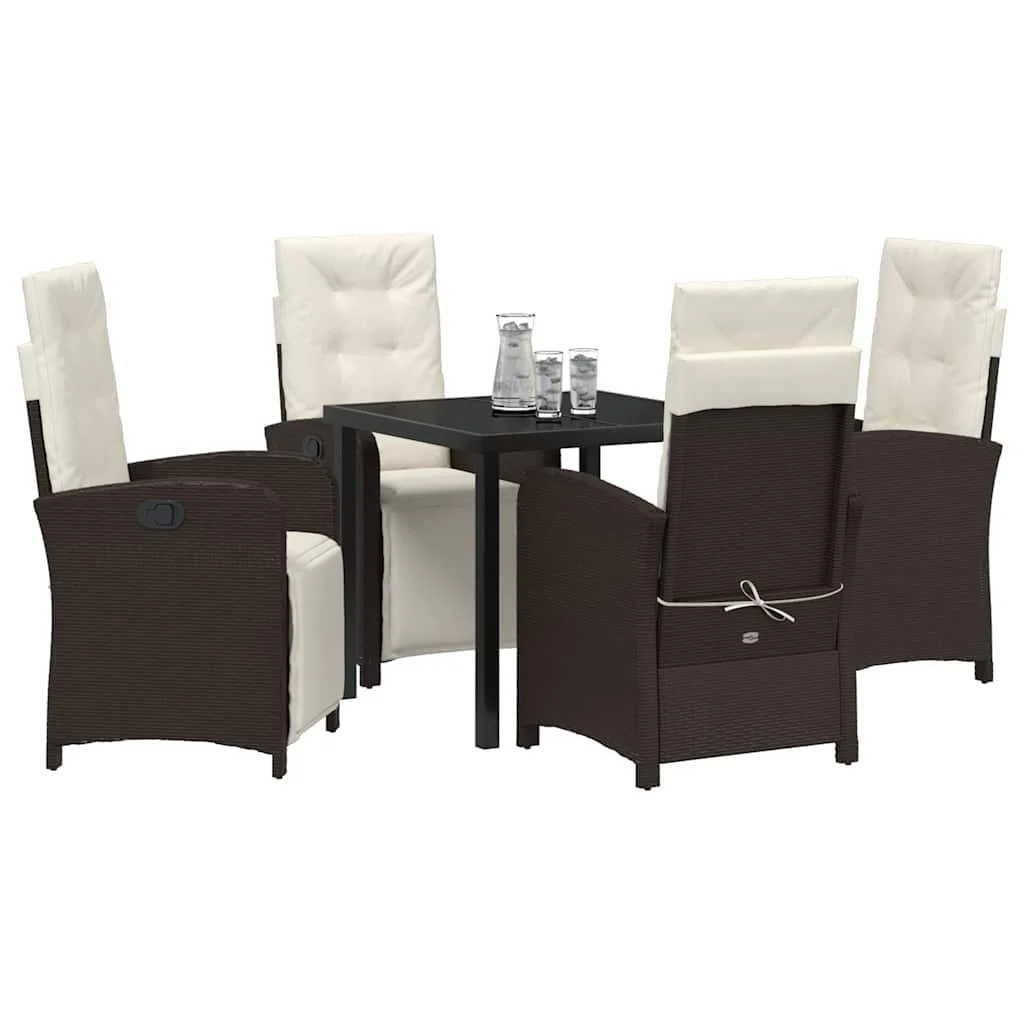 Záhradný jedálenský set s vankúšom 5 pcs Hnedá polyratan