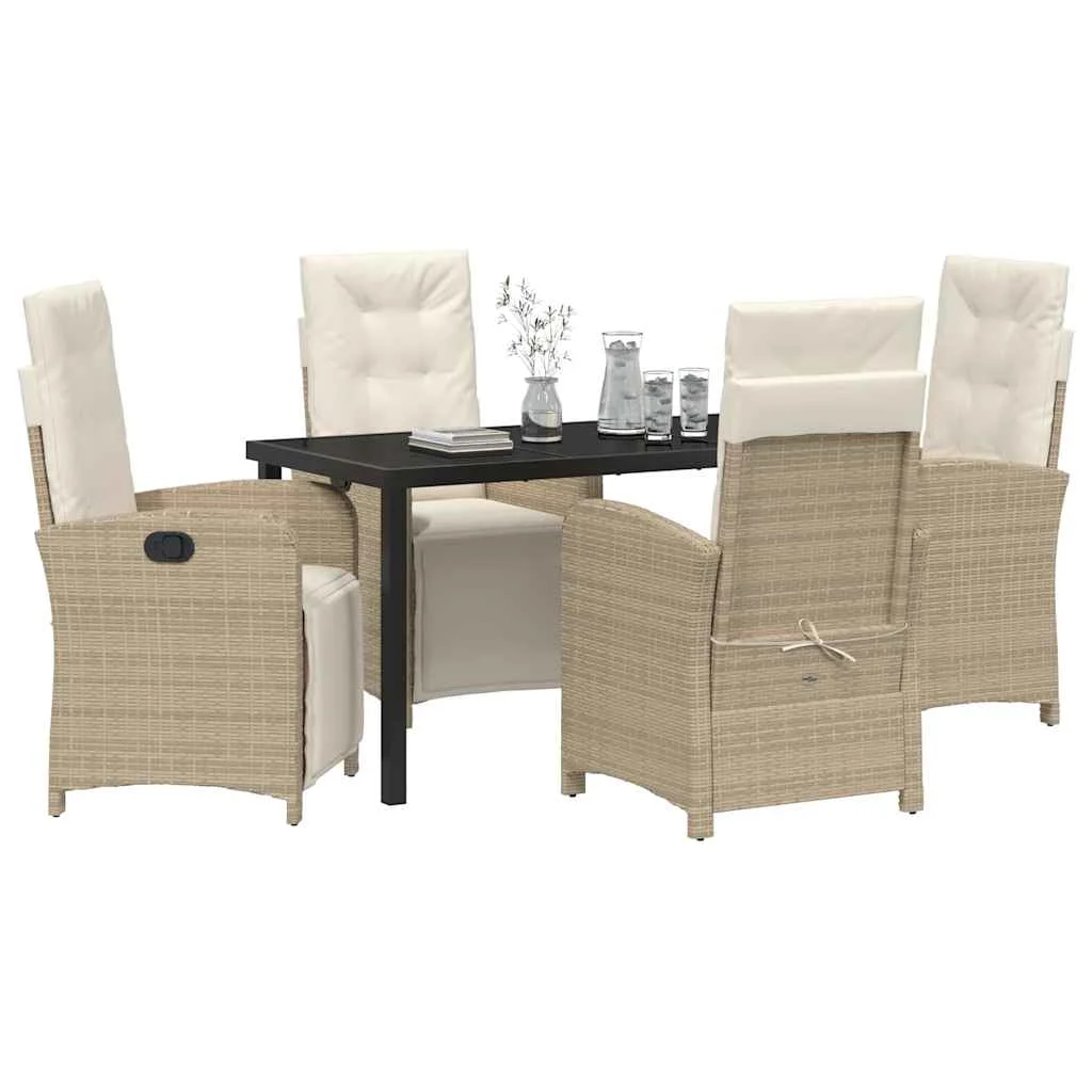Záhradný jedálenský set s vankúšom 5 pcs Béžová polyratan