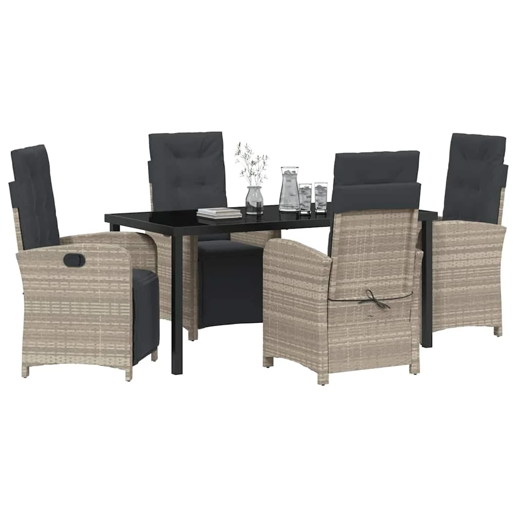 Záhradný jedálenský set s vankúšom 5 pcs Svetlosivá polyratan
