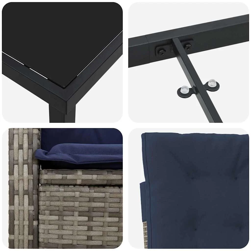 Záhradný jedálenský set s vankúšom 5 pcs Sivá polyratan