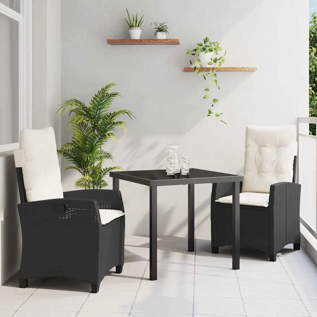 Záhradný jedálenský set s vankúšom 3 pcs Čierna polyratan
