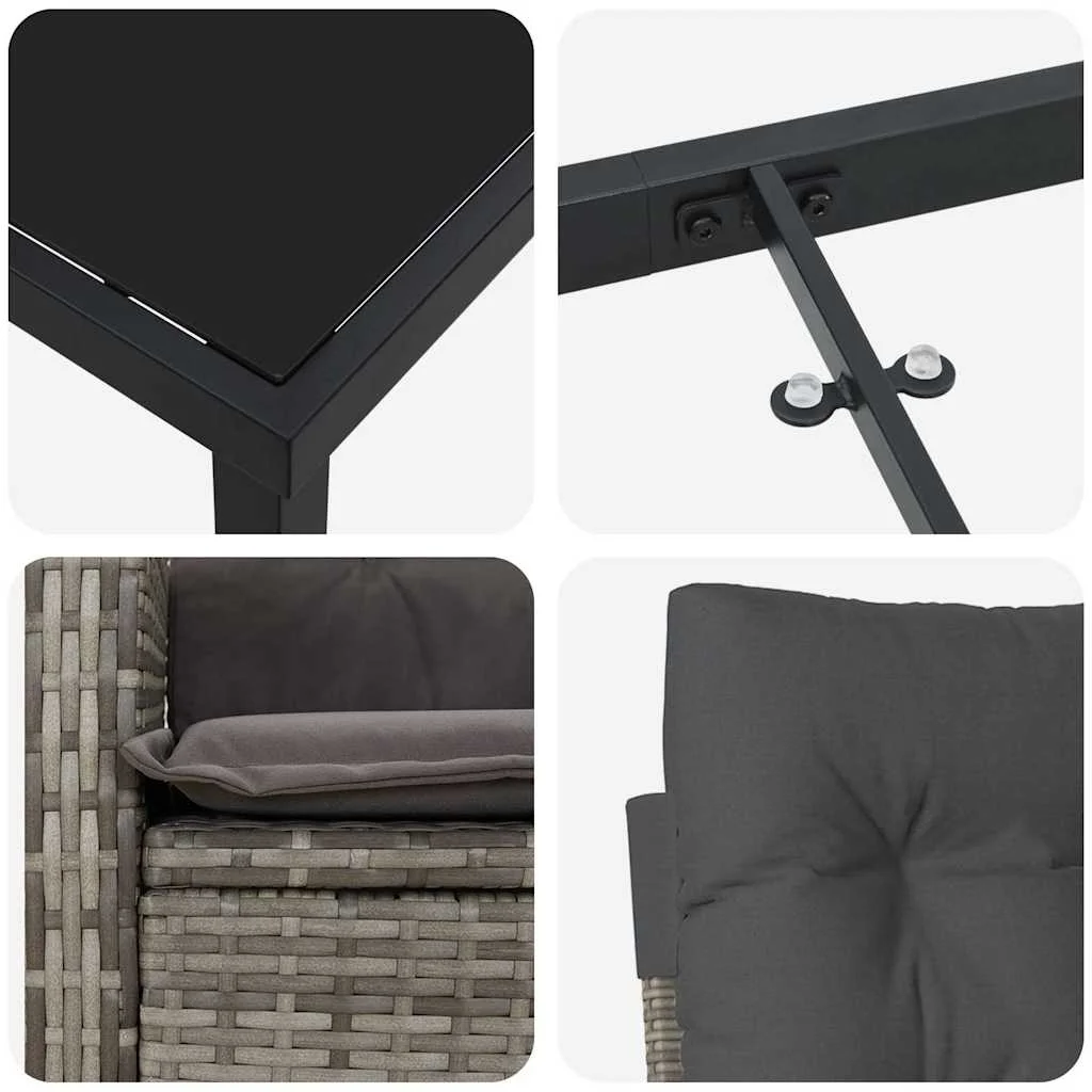 Záhradný jedálenský set s vankúšom 5 pcs Sivá polyratan