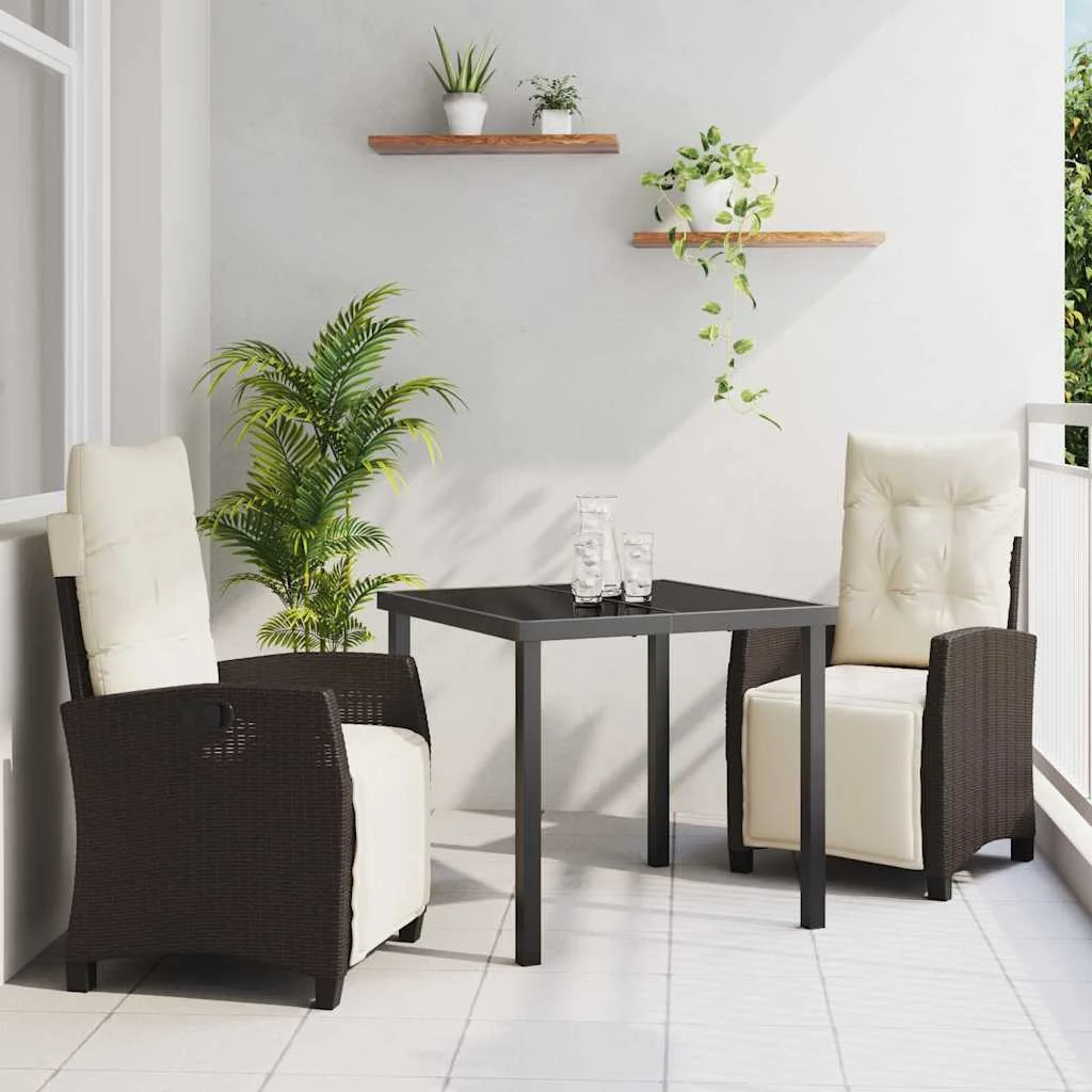 Záhradný jedálenský set s vankúšom 3 pcs Hnedá polyratan
