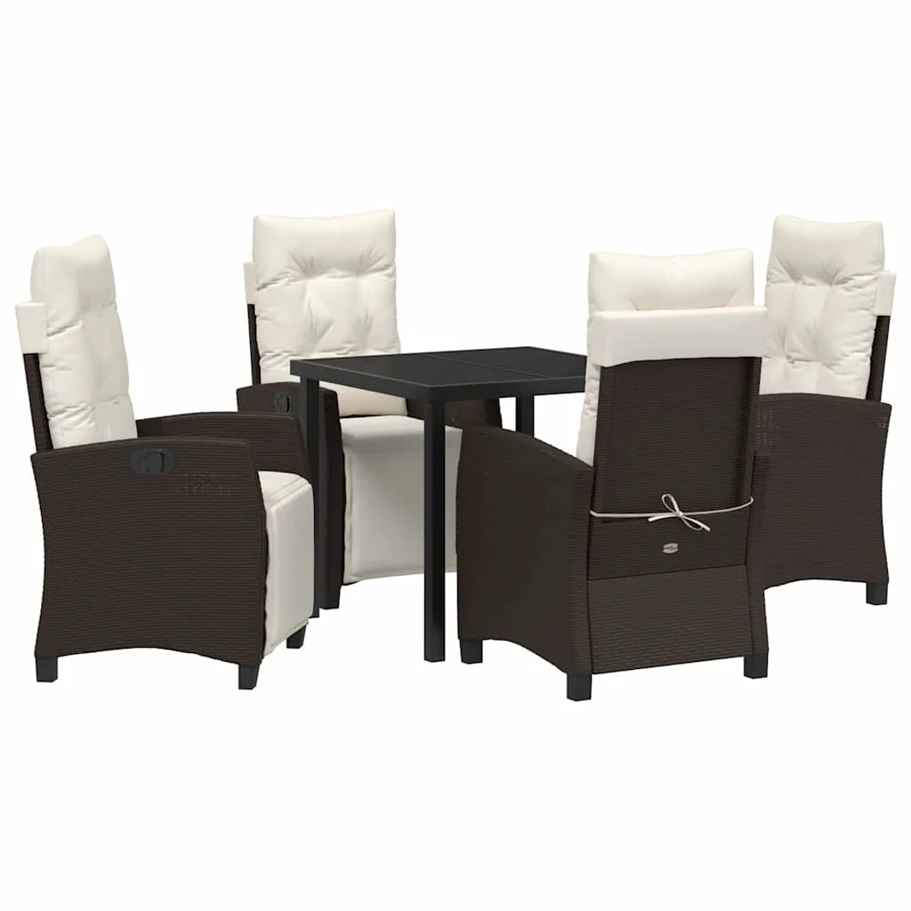 Záhradný jedálenský set s vankúšom 5 pcs Hnedá polyratan