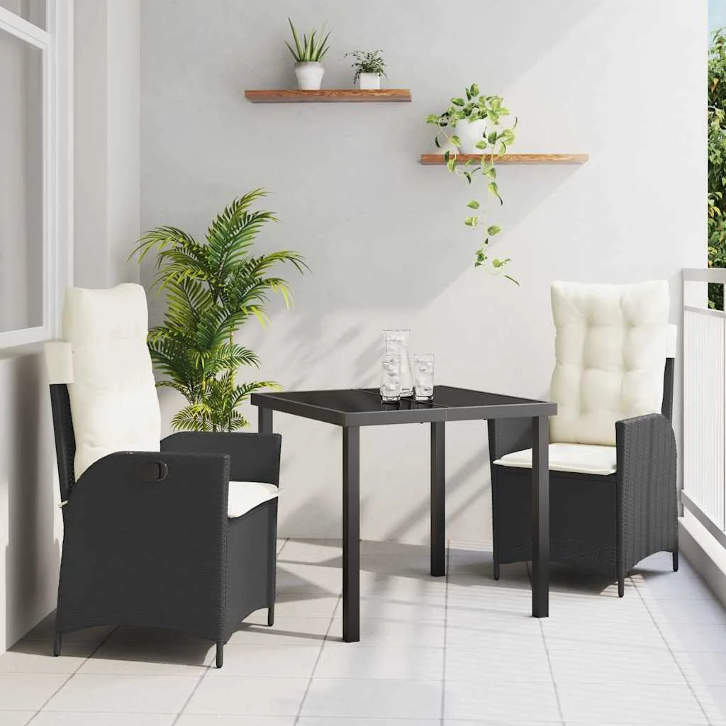 Záhradný jedálenský set s vankúšom 3 pcs Čierna polyratan