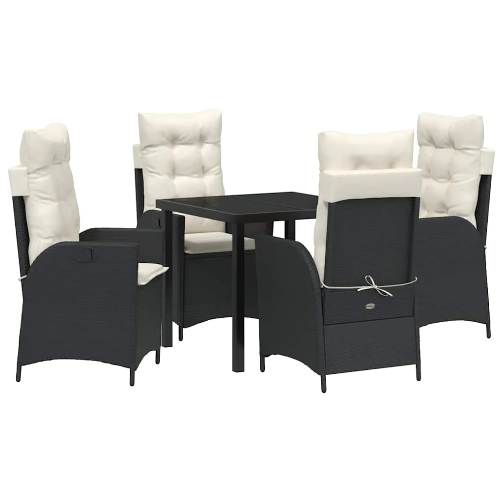 Záhradný jedálenský set s vankúšom 5 pcs Čierna polyratan
