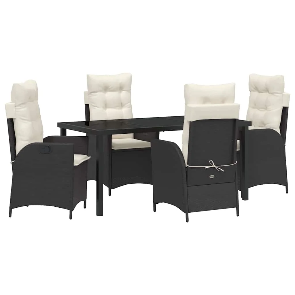 Záhradný jedálenský set s vankúšom 5 pcs Čierna polyratan