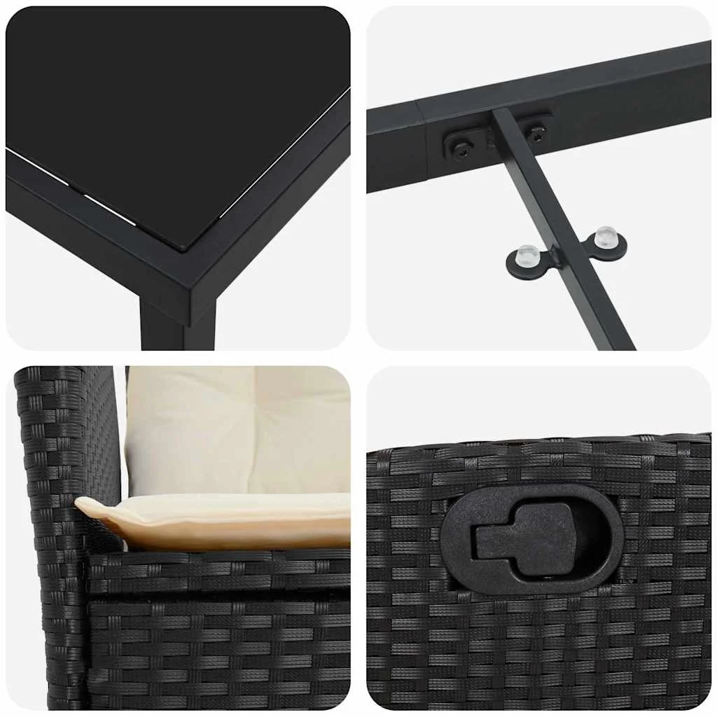 Záhradný jedálenský set s vankúšom 7 pcs Čierna polyratan