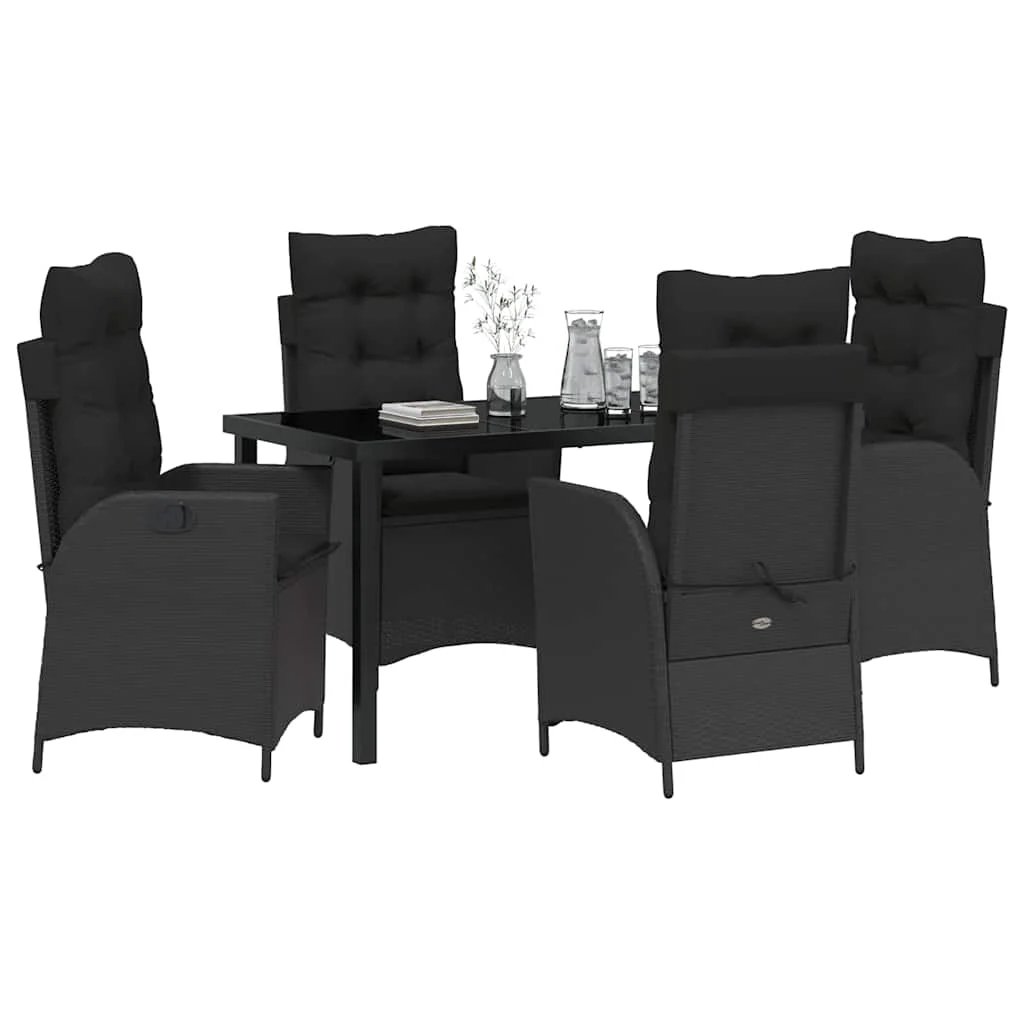 Záhradný jedálenský set s vankúšom 5 pcs Čierna polyratan