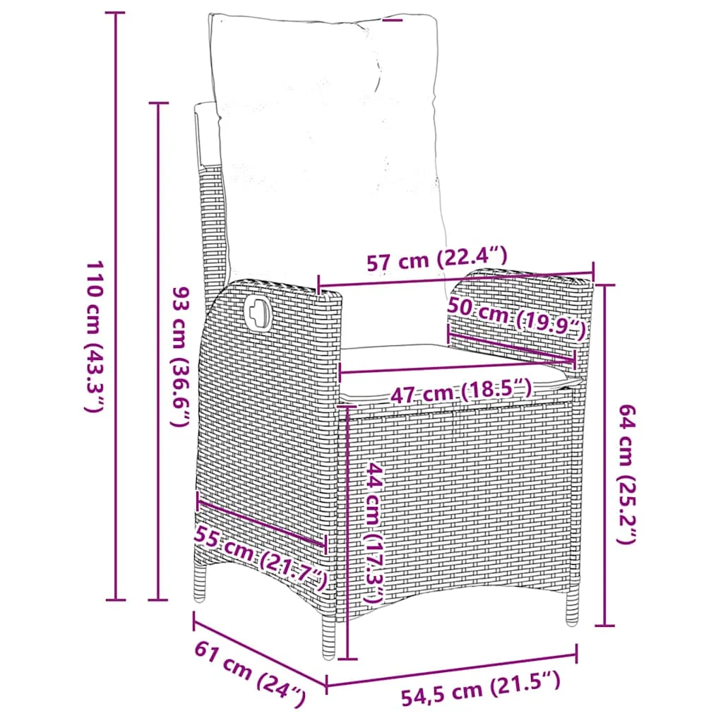 Záhradný jedálenský set s vankúšom 5 pcs Hnedá polyratan
