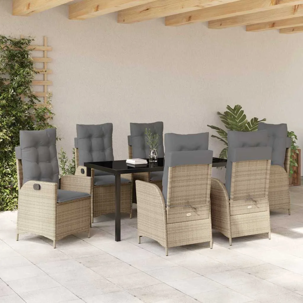 Záhradný jedálenský set s vankúšom 7 pcs Béžová polyratan