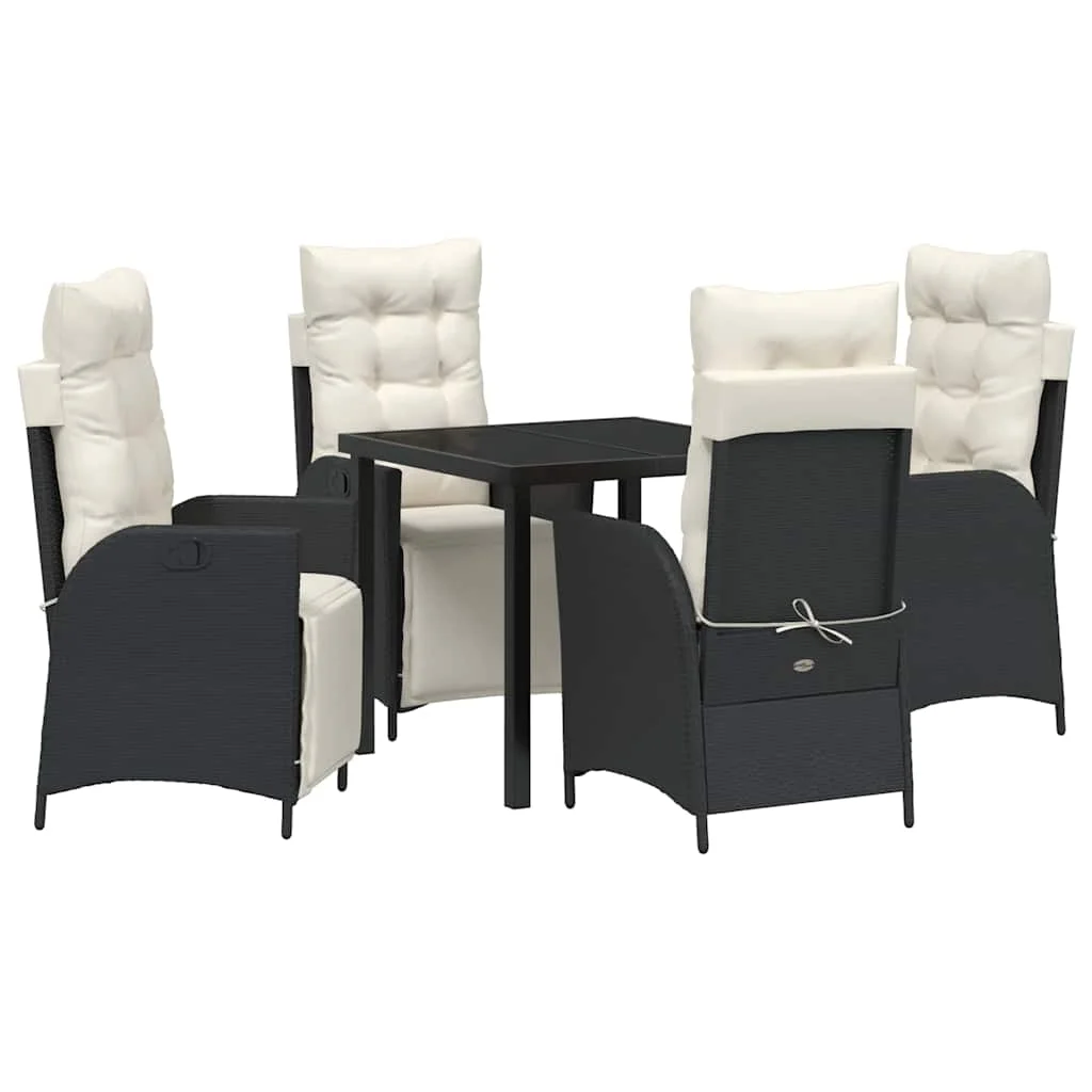 Záhradný jedálenský set s vankúšom 5 pcs Čierna polyratan