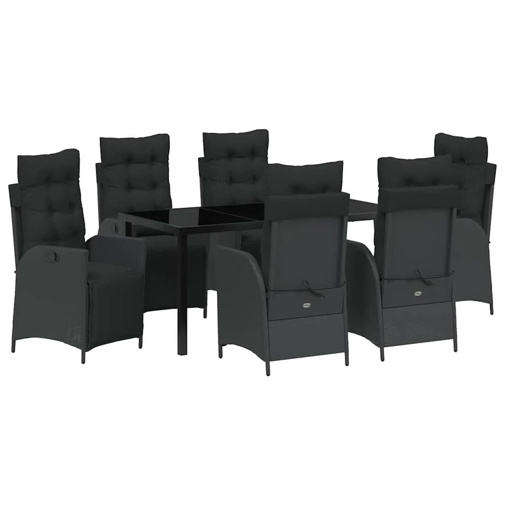 Záhradný jedálenský set s vankúšom 7 pcs Čierna polyratan