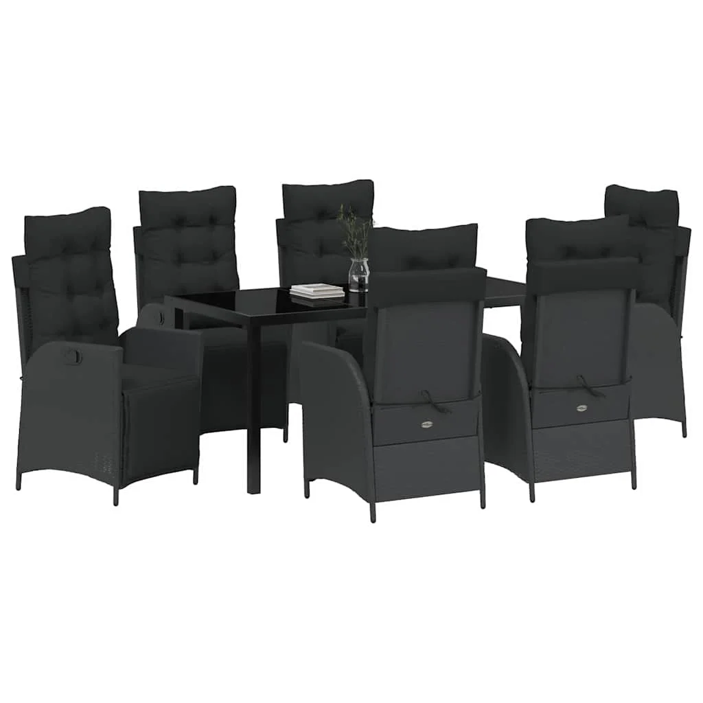 Záhradný jedálenský set s vankúšom 7 pcs Čierna polyratan