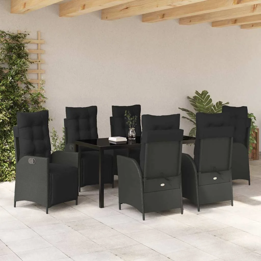 Záhradný jedálenský set s vankúšom 7 pcs Čierna polyratan