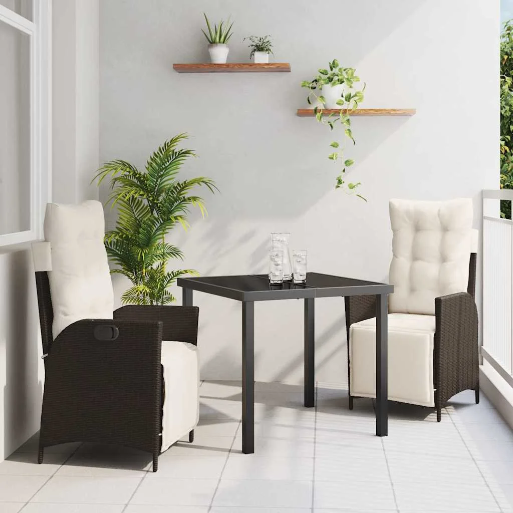Záhradný jedálenský set s vankúšom 3 pcs Hnedá polyratan