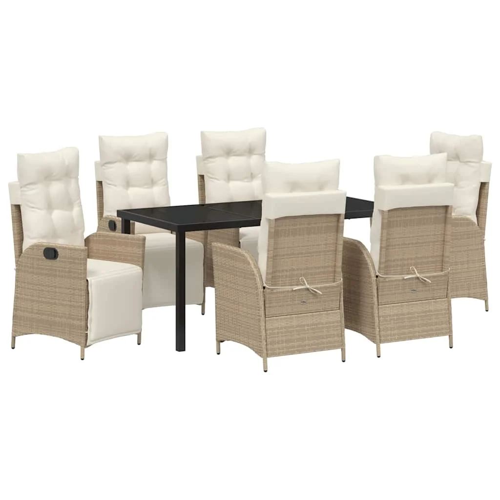Záhradný jedálenský set s vankúšom 7 pcs Béžová polyratan