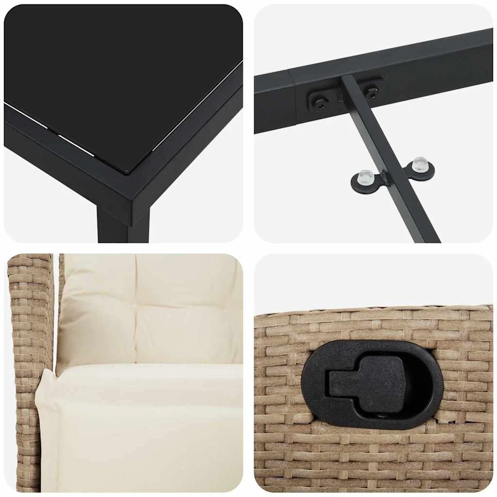 Záhradný jedálenský set s vankúšom 7 pcs Béžová polyratan
