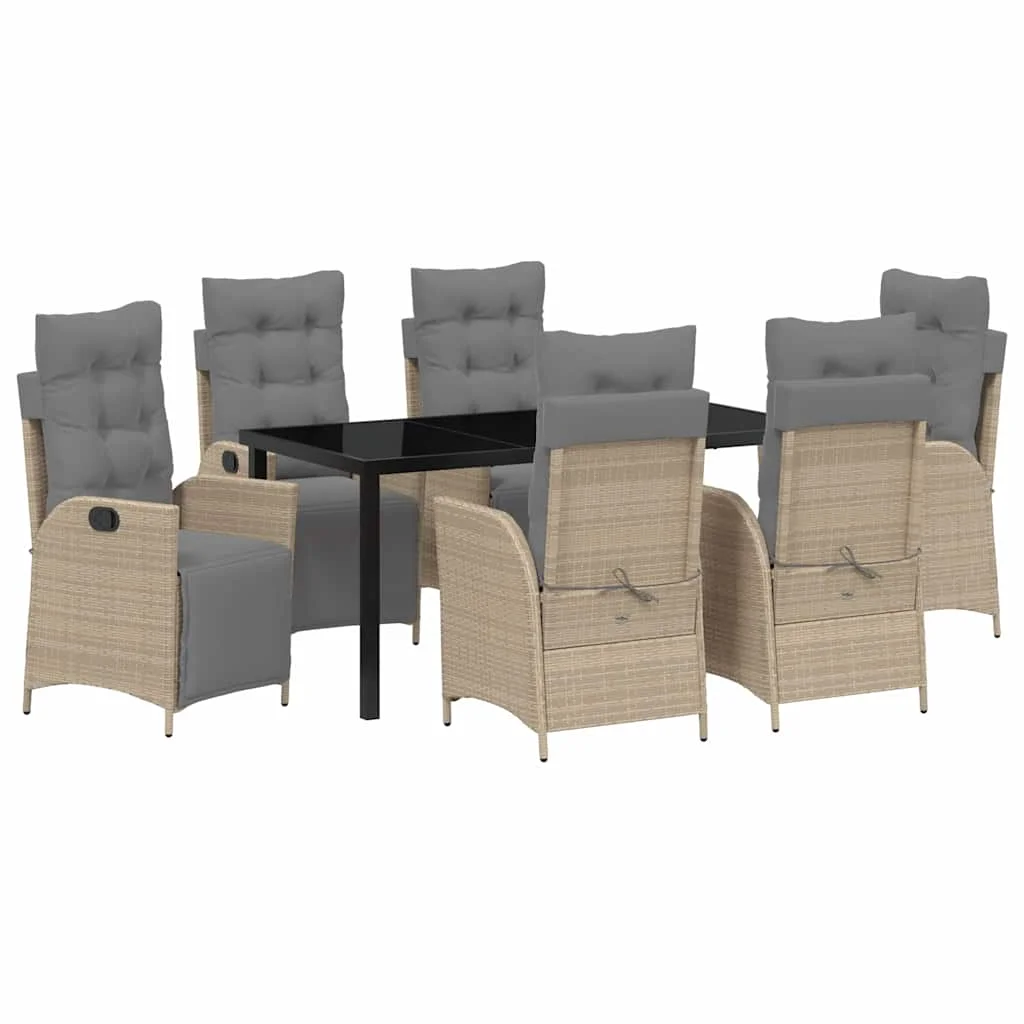 Záhradný jedálenský set s vankúšom 7 pcs Béžová polyratan