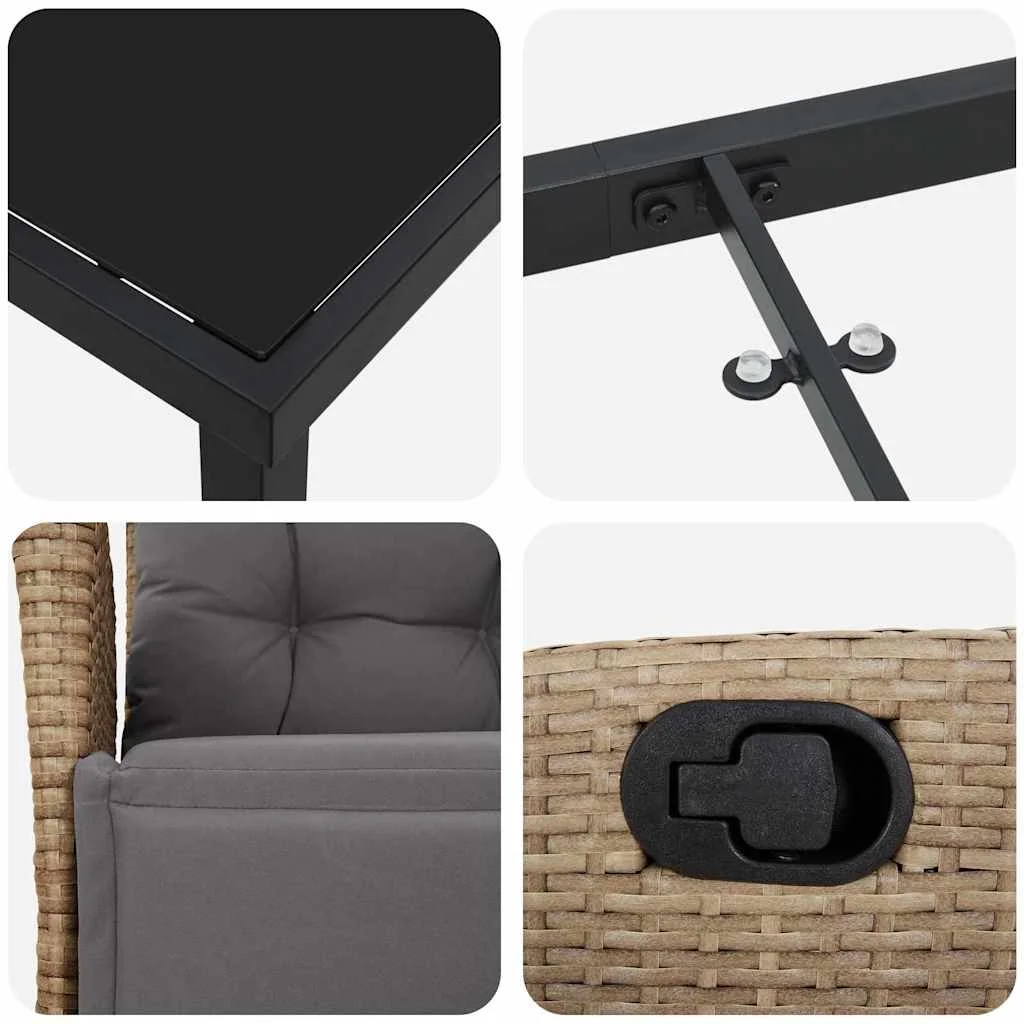 Záhradný jedálenský set s vankúšom 7 pcs Béžová polyratan