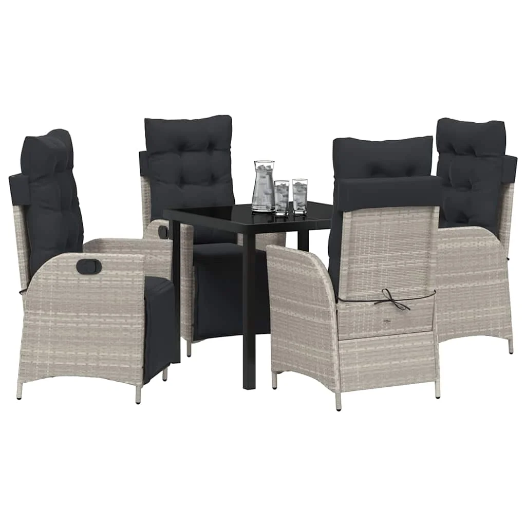Záhradný jedálenský set s vankúšom 5 pcs Svetlosivá polyratan