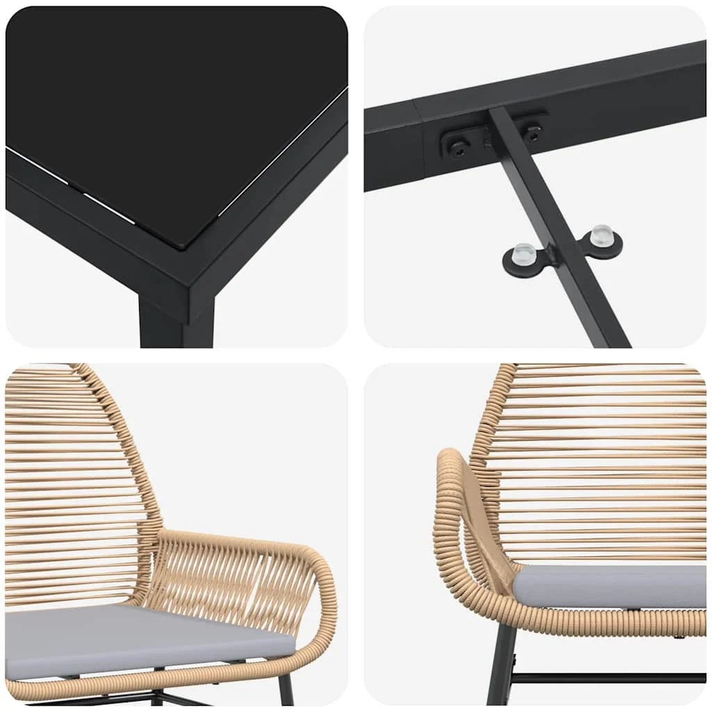 Záhradný jedálenský set s vankúšom 5 pcs Hnedá polyratan