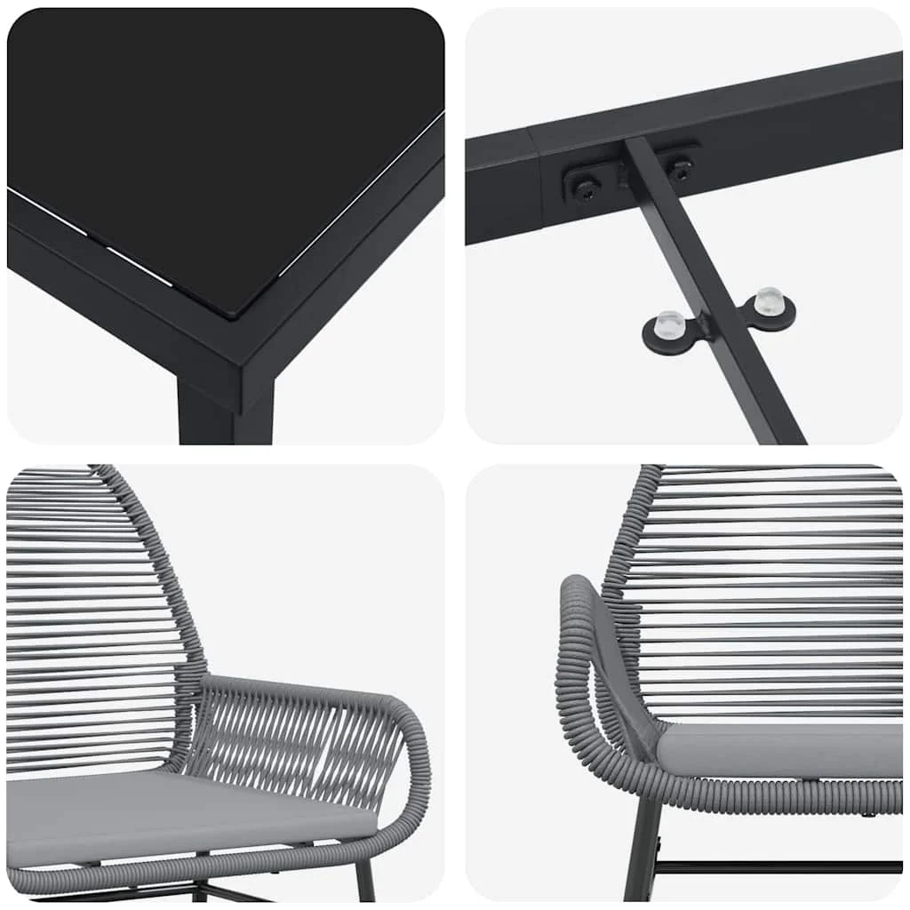 Záhradný jedálenský set s vankúšom 5 pcs Sivá polyratan