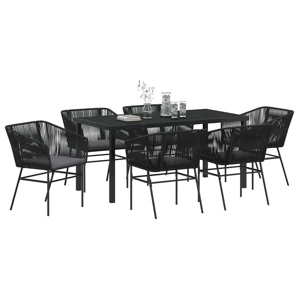 Záhradný jedálenský set s vankúšom 7 pcs Čierna