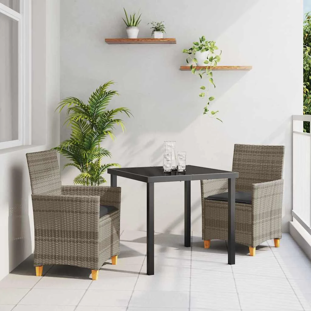 Záhradný jedálenský set 3 pcs Sivá polyratan
