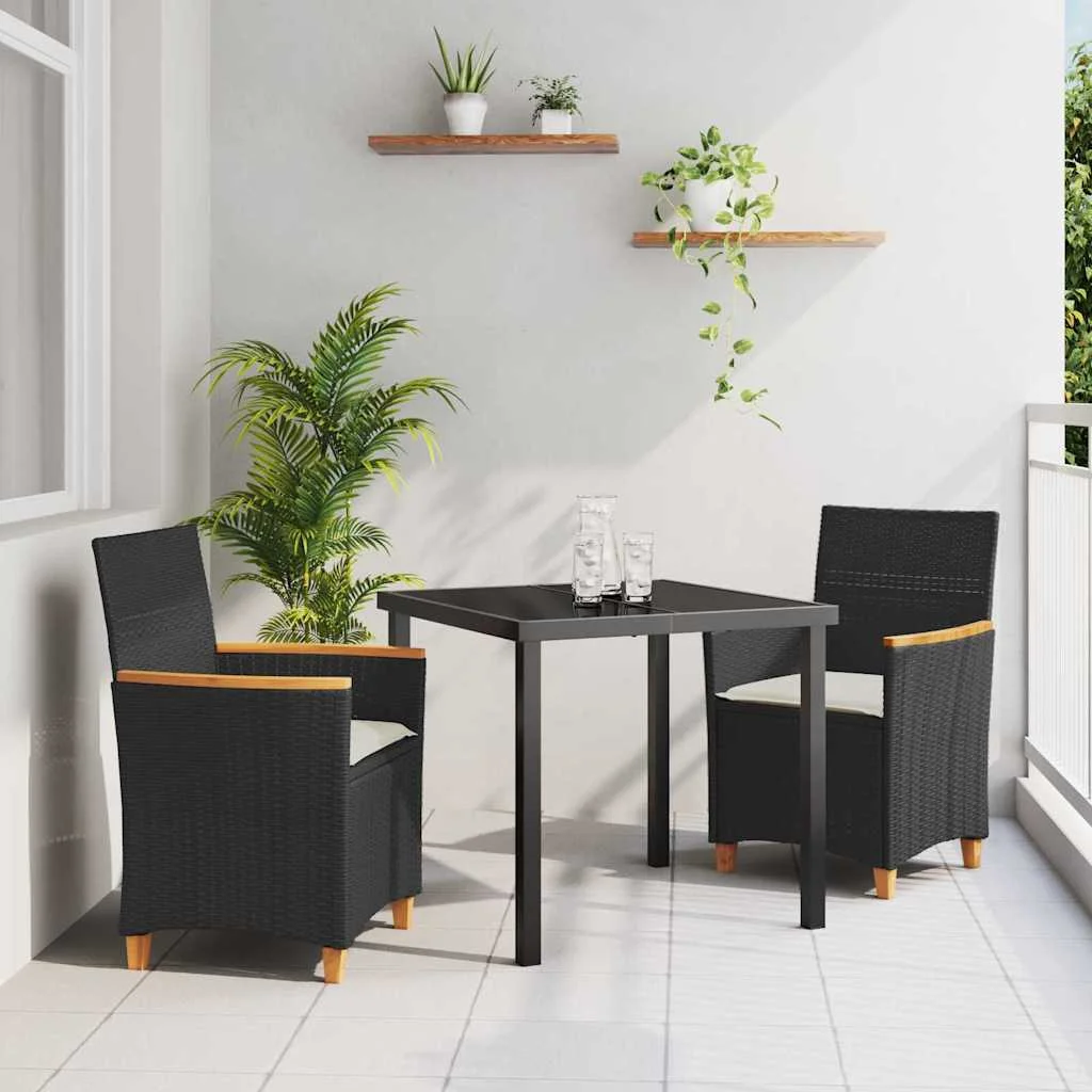 Záhradný jedálenský set 3 pcs Čierna polyratan