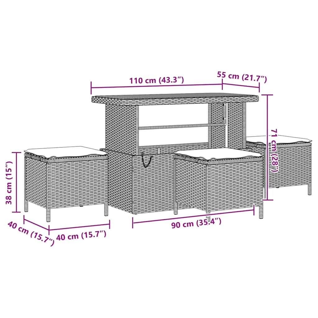 Záhradný jedálenský set Sivá polyratan