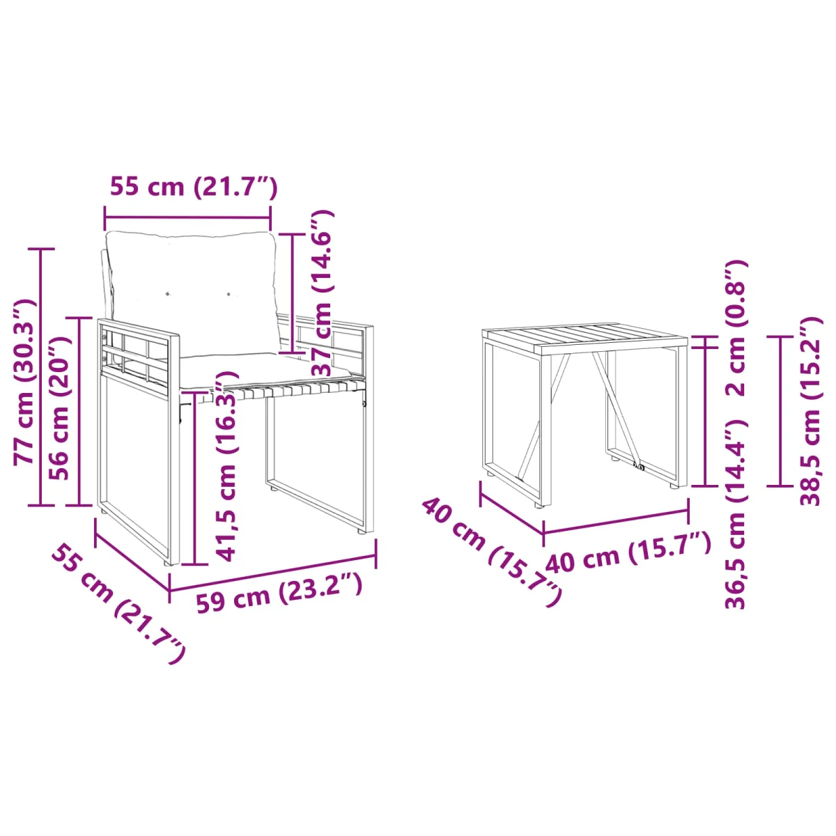 Záhradný nábytok s vankúšom 3 pcs Krémová