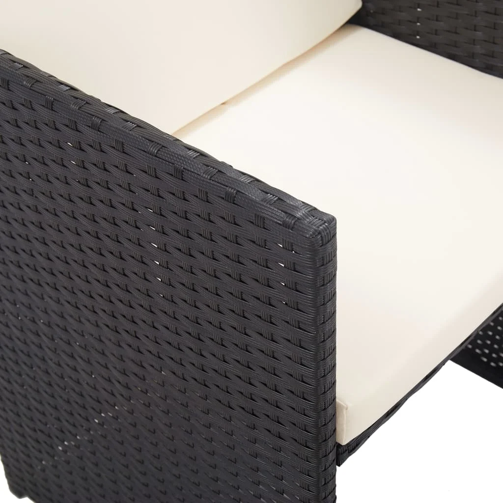 15-dielna vonkajšia jedálenská súprava+podložky, polyratan, čierna