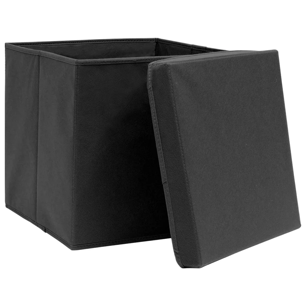 Úložné boxy s vekom 10 ks, čierne 32x32x32 cm, látka