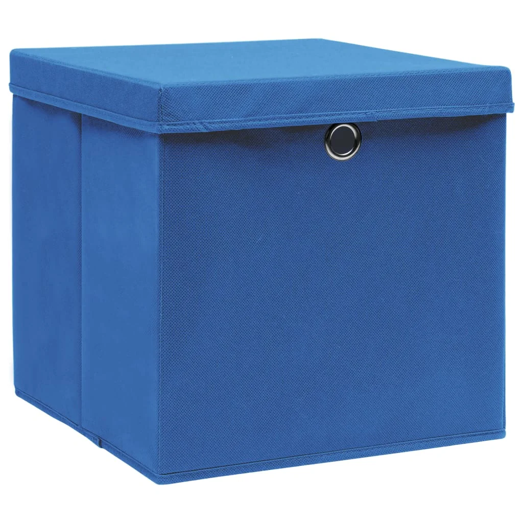  Úložné boxy s vekom 4 ks, modré 32x32x32 cm, látka