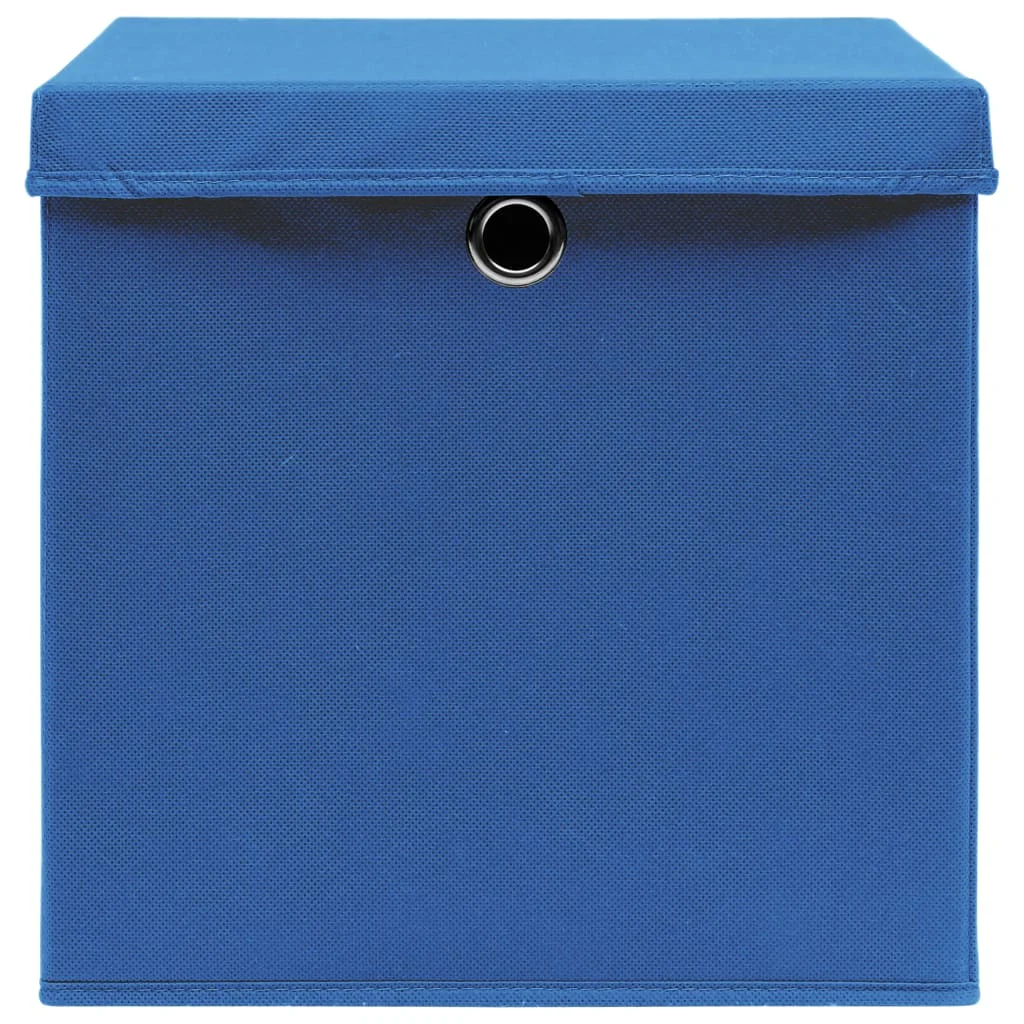  Úložné boxy s vekom 4 ks, modré 32x32x32 cm, látka