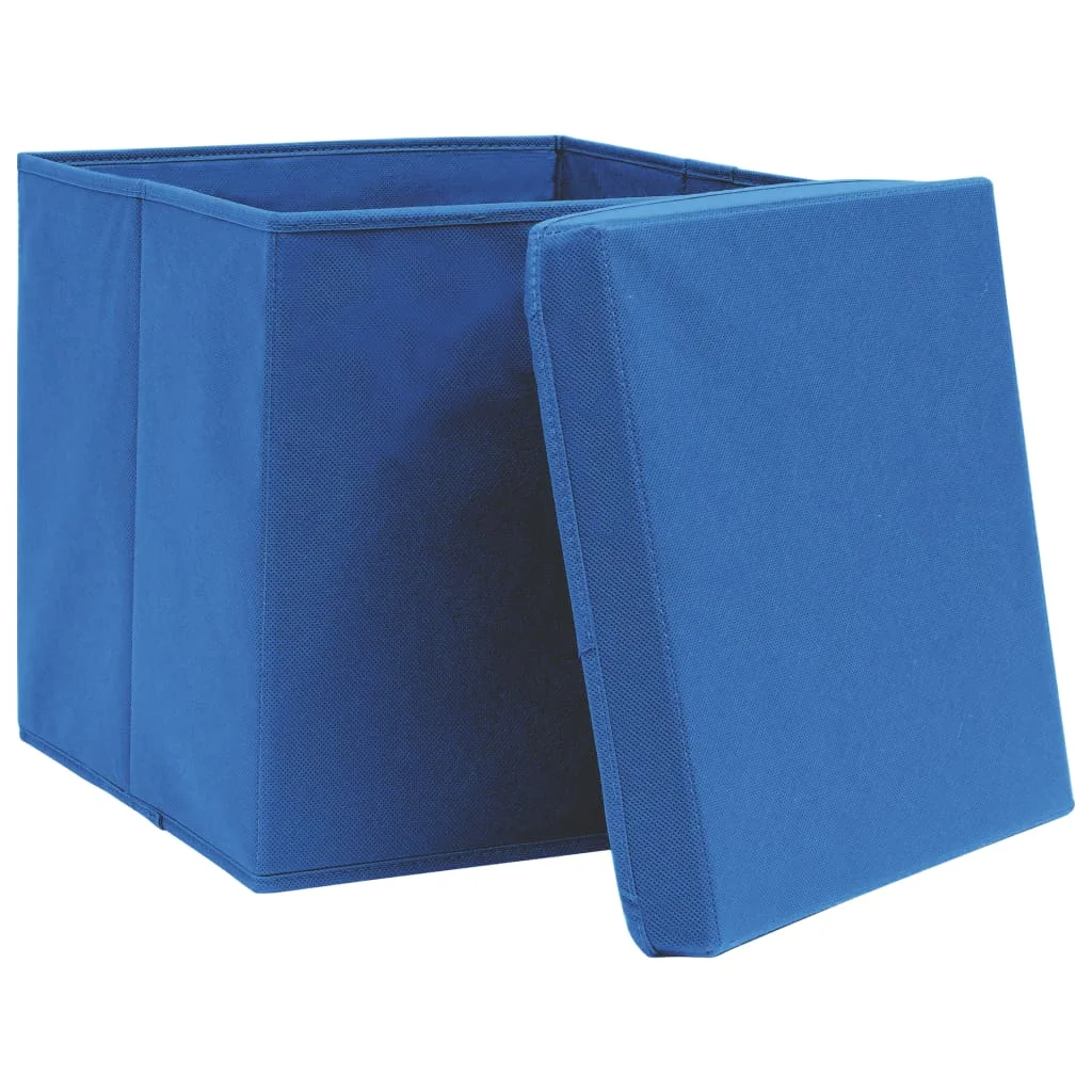  Úložné boxy s vekom 4 ks, modré 32x32x32 cm, látka