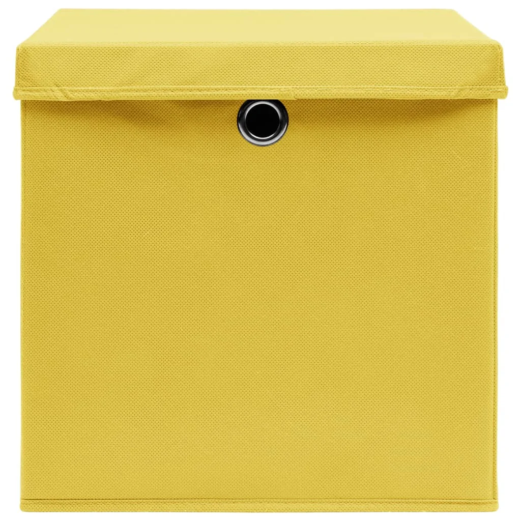 Úložné boxy s vekom 10 ks, žlté 32x32x32 cm, látka