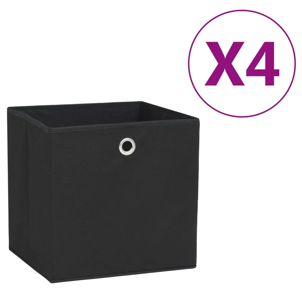 Úložné boxy 4 ks, netkaná textília 28x28x28 cm, čierne