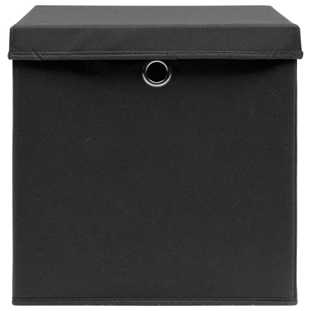Úložné boxy s vekom 10 ks, 28x28x28 cm, čierne