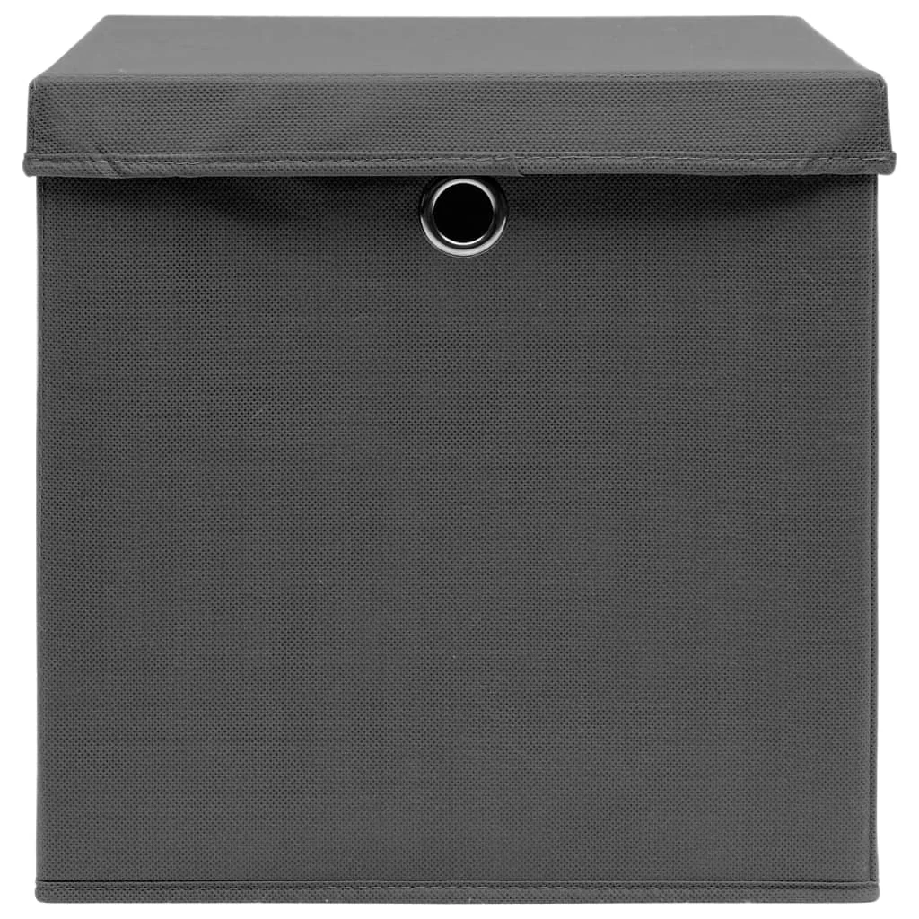 Úložné boxy s vekom 10 ks, 28x28x28 cm, sivé