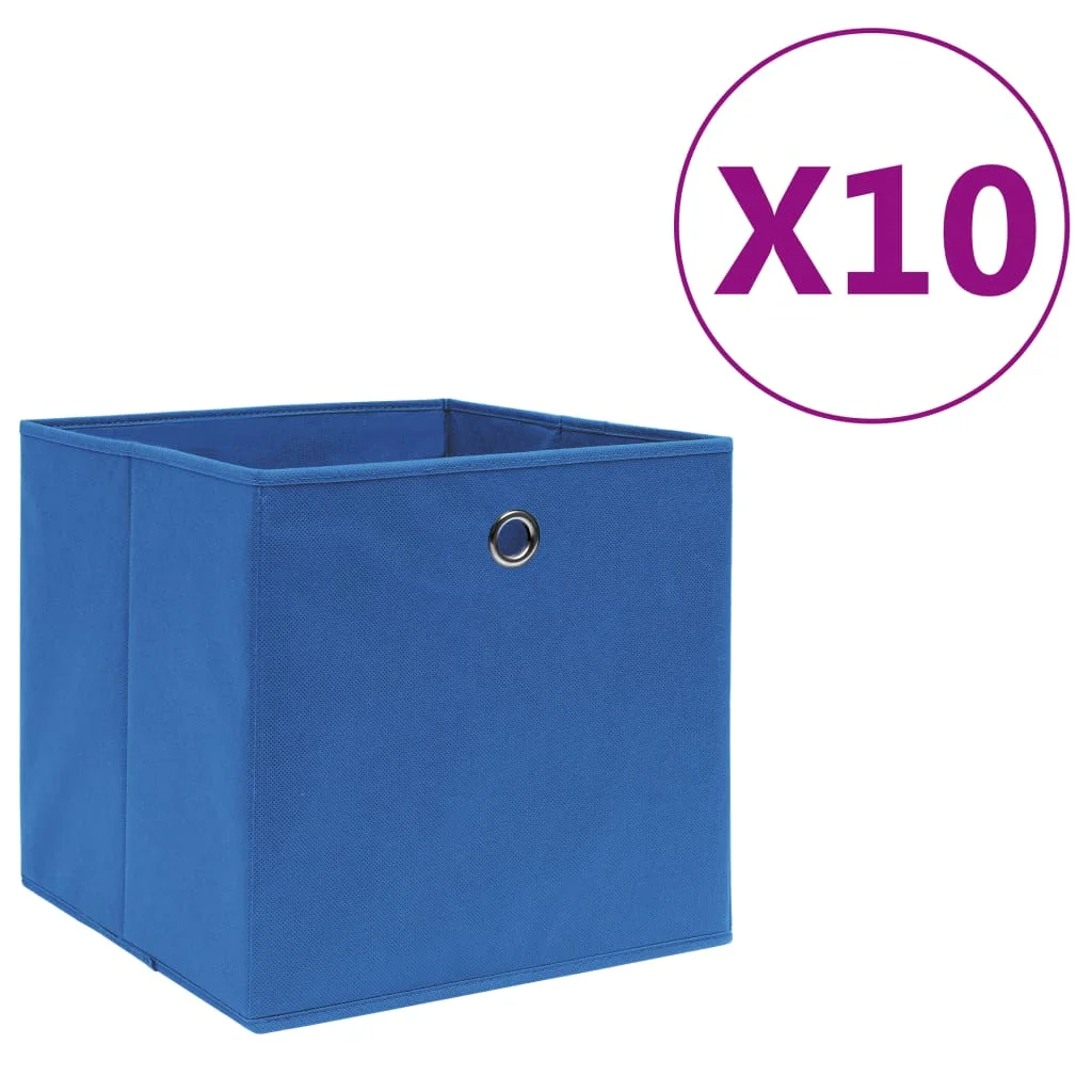 Úložné boxy 10 ks, netkaná textília 28x28x28 cm, modré