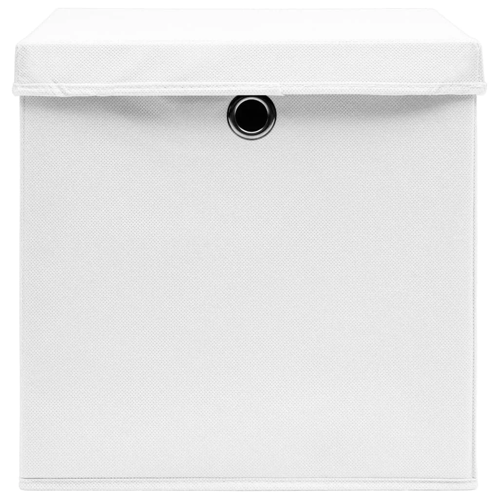 Úložné boxy s vekom 10 ks, 28x28x28 cm, biele