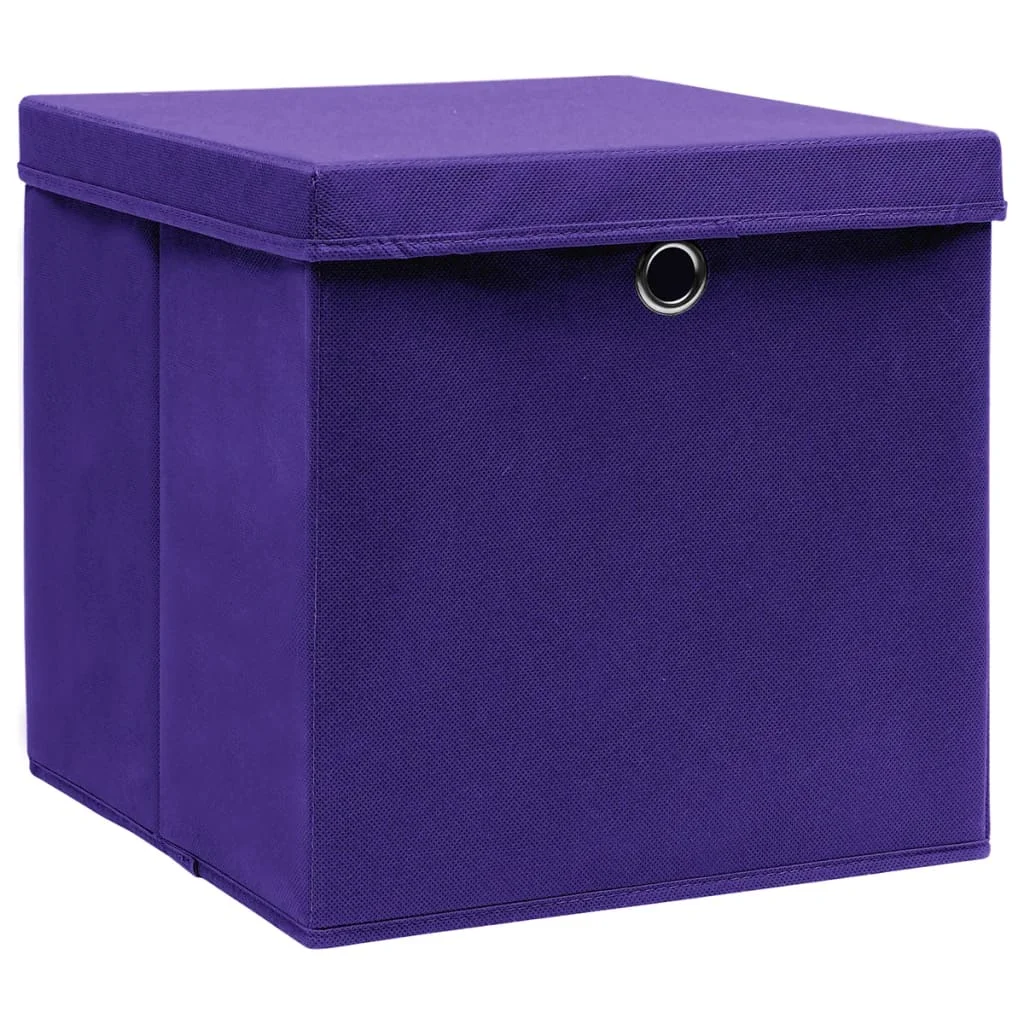 Úložné boxy s vekom 4 ks, 28x28x28 cm, fialové