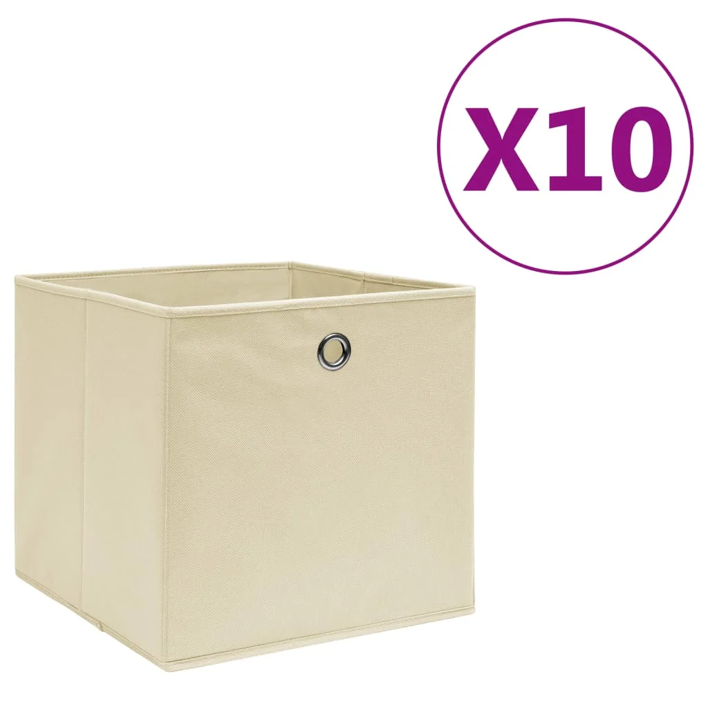 Úložné boxy 10 ks, netkaná textília 28x28x28 cm, krémové