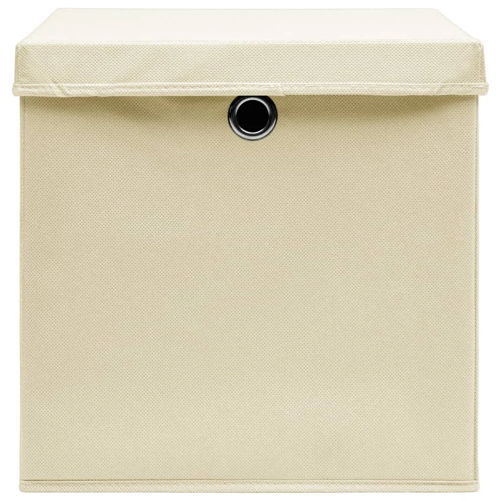 Úložné boxy s vekom 10 ks, 28x28x28 cm, krémové