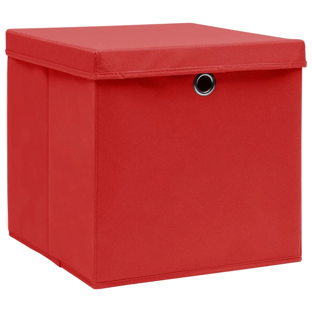 Úložné boxy s vekom 4 ks, 28x28x28 cm, červené