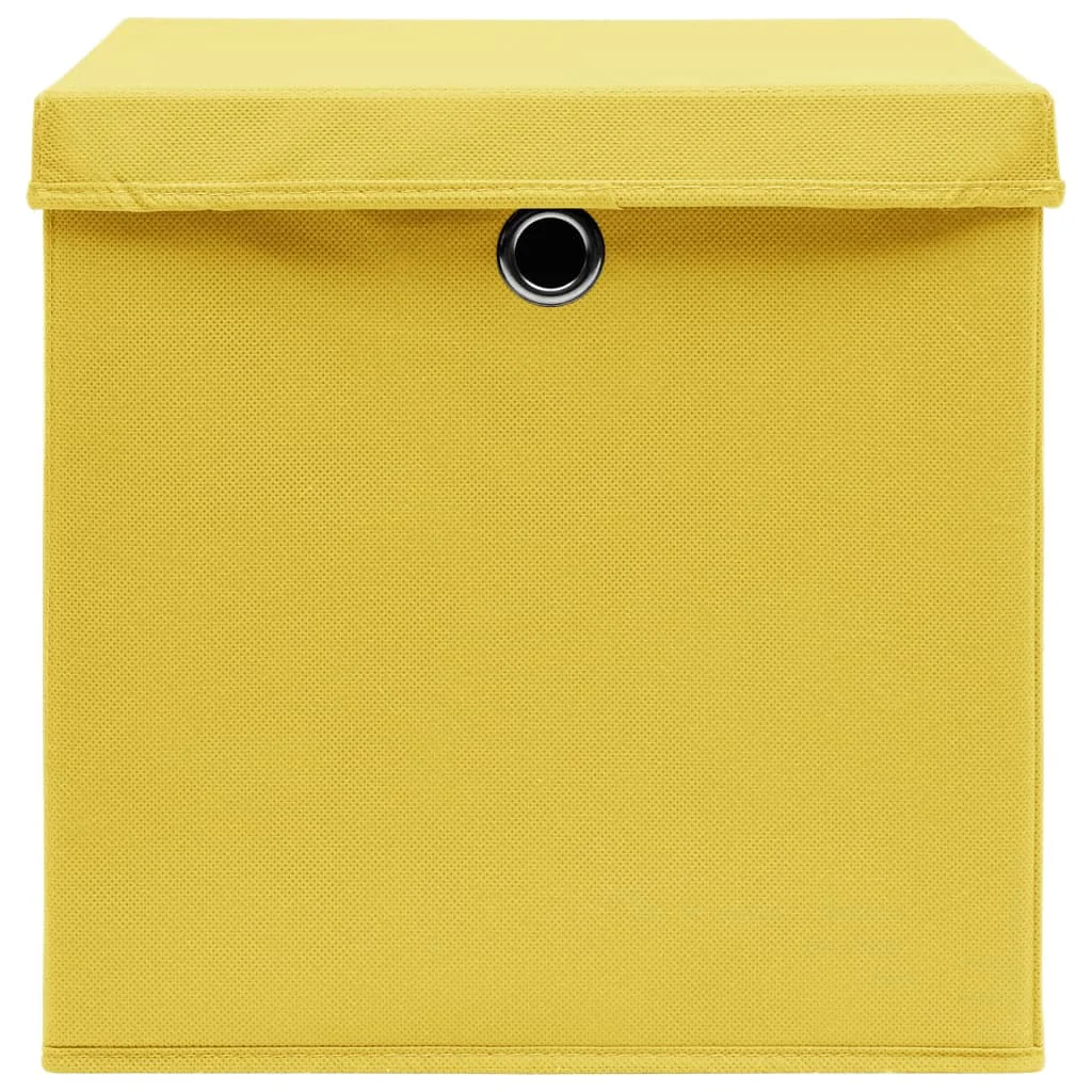 Úložné boxy s vekom 10 ks, 28x28x28 cm, žlté